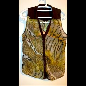 Multi floral animal leopard print sleeveless top
